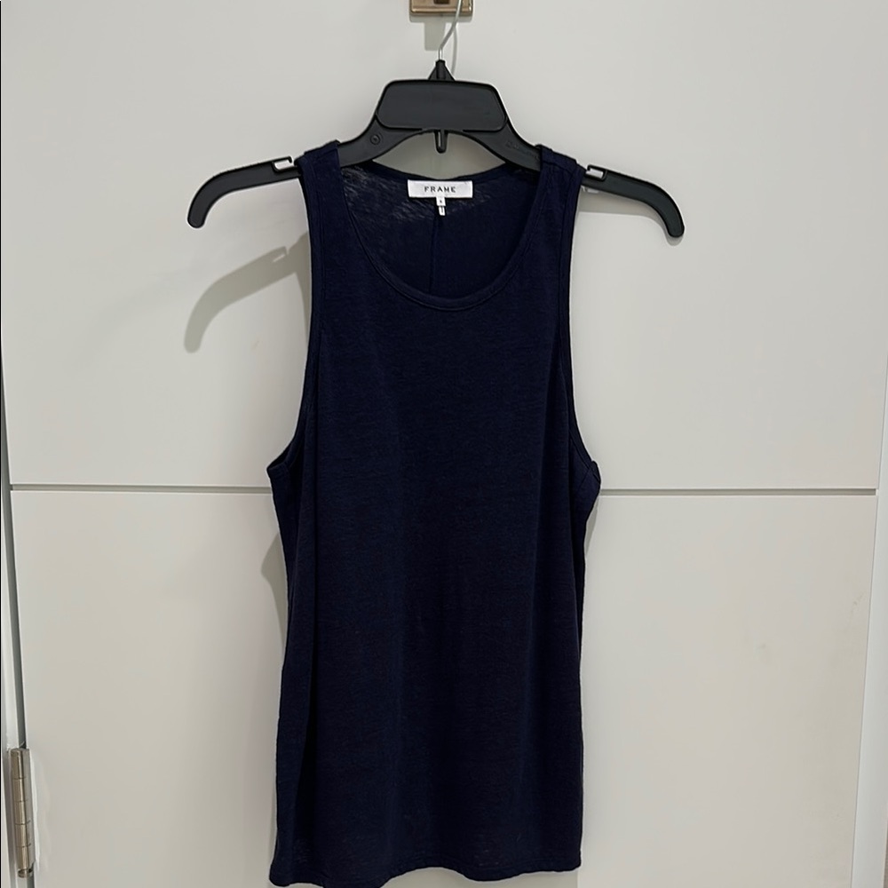 FRAME Navy Blue 100% linen Sleeveless Tank Top